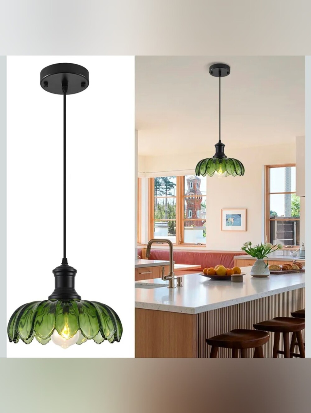 Green Glass Pendant Light - Vintage-Style Dining Pendant